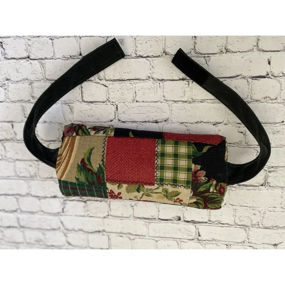 Vintage Lumbar Pillow Hook and Loop Back Strap Floral Patchwork Fabric 16